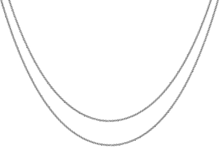 Rhodium Over Sterling Silver 1.4mm Adjustable Criss-Cross 24 Inch Chain Set of 2