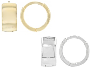18k Gold Over Sterling Silver Huggie Hoop Earrings & Sterling Silver Huggie Hoop Earrings Set of 2