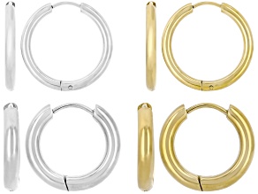 14K Yellow Gold Over Stainless Steel & Stainless Steel 3mm Polished Hoops Set of 4