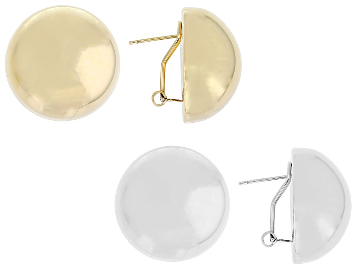 14K Yellow Gold Over Stainless & Stainless Steel Polished Dome Earrings Set of 2