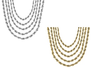 18K Yellow Gold Over & Stainless Steel 3mm Rope Chain 18-22" Necklace Set of 10
