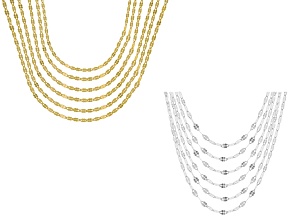 Sterling Silver And 18k Yellow Gold Over Silver Twisted Mirror Chain Necklace Set of 12