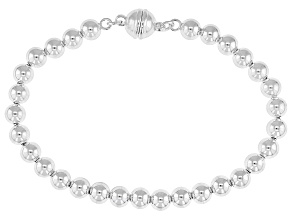Sterling Silver 6mm Bead Bracelet with Magnetic Clasp Closure