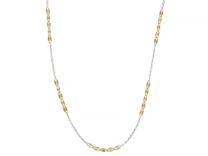 18K Yellow Gold Over 325 Silver Two Tone 3.5mm Sunburst Mirror and Cable Station 20 Inch Necklace