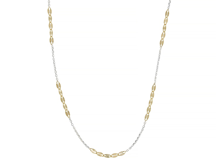 18K Yellow Gold Over 325 Silver Two Tone 3.5mm Sunburst Mirror and Cable Station 20 Inch Necklace