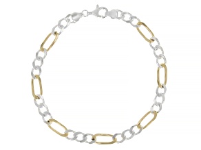 18K Yellow Gold Over 325 Silver Two Tone 5.4mm Figaro Link Bracelet