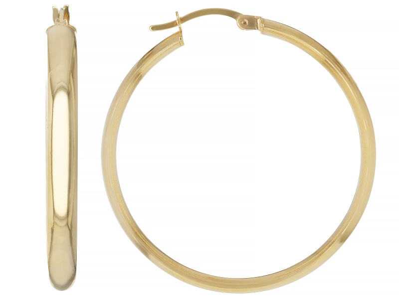 18K Gold Over 325 Silver 1.5" Polished 4mm Hoop Earrings