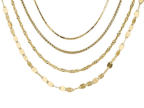 Snake Link, Popcorn Link Singapore Link, & Mirror Link Italian 18k Yellow Gold Over Silver Chain Set