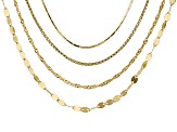 Snake Link, Popcorn Link Singapore Link, & Mirror Link Italian 18k Yellow Gold Over Silver Chain Set