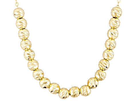14k Yellow Gold Diamond Cut Bead Station Cable Link Chain Necklace 18"