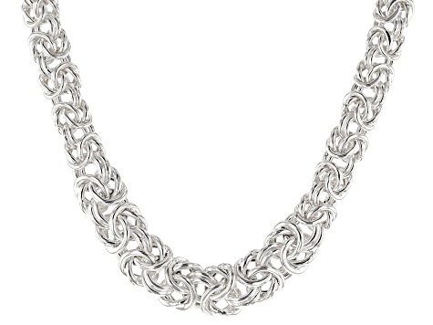 18/" Italian Shiny Domed Byzantine Chain Necklace Anti-Tarnish Sterling Silver