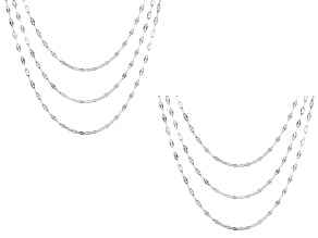 Rhodium Plated 2.1mm Polished Mirror 16", 18", And 20" Chain Set of 2