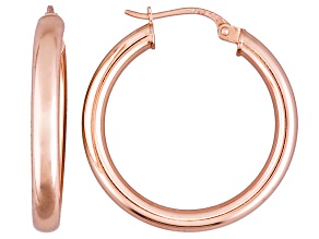 Polished 18k Rose Gold Over Sterling Silver Round Tube Hoop Earrings