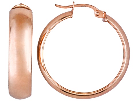 Polished 18k Rose Gold Over Sterling Silver 1/2 Round Hoop Earrings