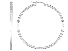 Sterling Silver Diaomnd Cut Tube Hoop Earrings