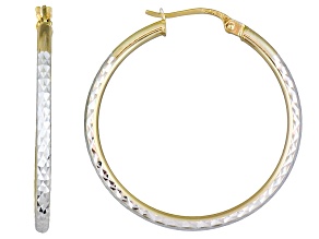 Diamond Cut Sterling Silver And Polished 18k Yellow Gold Over Sterling Silver Hoop Earrings