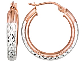 Diamond Cut Sterling Silver And 18k Rose Gold Over Sterling Silver  Hoop Earrings