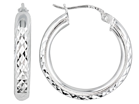 diamond cut silver hoops