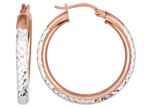 Diamond Cut Sterling Silver And 18k Rose Gold Over Sterling Silver Hoop Earrings
