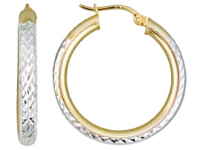 Diamond Cut Sterling Silver And 18k Yellow Gold Over Sterling Silver Hoop Earrings
