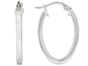 Polished Sterling Silver Square Oval Hoop Earrings