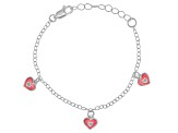 Pink Enamel Heart Sterling Silver 5 inch Adjustable Children's Charm Bracelet