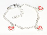 Pink Enamel Heart Sterling Silver 5 inch Adjustable Children's Charm Bracelet