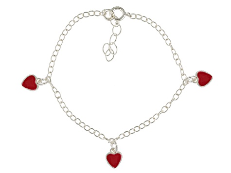 Red Enamel Heart Sterling Silver 5 inch Adjustable Children's Charm Bracelet