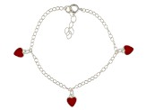 Red Enamel Heart Sterling Silver 5 inch Adjustable Children's Charm Bracelet