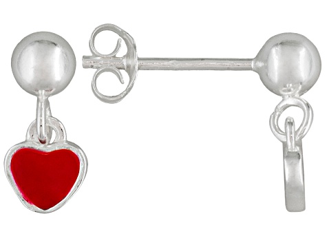 Sterling Silver Red Enamel Heart Motif Bracelet /& Earrings Set