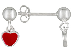 Red Enamel Heart Sterling Silver Children's Dangle Earrings