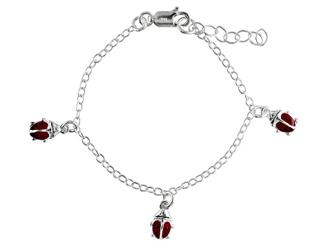 Red Enamel Ladybug Sterling Silver 5 inch Adjustable Children's Charm Bracelet