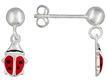 Picture of Red Enamel Ladybug Sterling Silver Children's Dangle Earrings