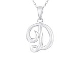 Script initial D Polished Sterling Silver Pendant With 18 inch Chain