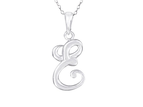Script initial E Polished Sterling Silver Pendant With 18 inch Chain