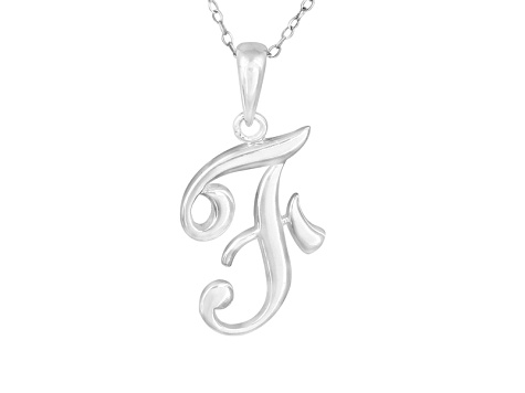 Script initial F Polished Sterling Silver Pendant With 18 inch Chain