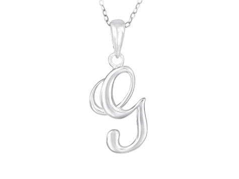 Script initial G Polished Sterling Silver Pendant With 18 inch Chain
