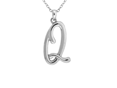 Script initial Q Polished Sterling Silver Pendant With 18 inch Chain