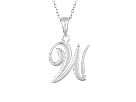 Script initial W Polished Sterling Silver Pendant With 18 inch Chain