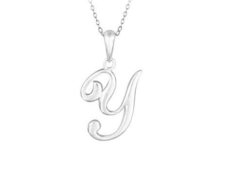 Script initial Y Polished Sterling Silver Pendant With 18 inch Chain