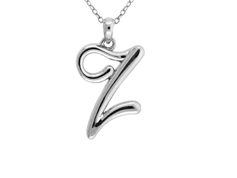 Script initial Z Polished Sterling Silver Pendant With 18 inch Chain