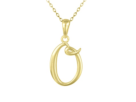 Script initial O Polished 18k Yellow Gold Over Sterling Silver Pendant With 18 inch Chain
