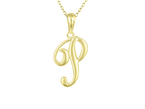 Script initial P Polished 18k Yellow Gold Over Sterling Silver Pendant With 18 inch Chain