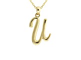 Script initial U Polished 18k Yellow Gold Over Sterling Silver Pendant With 18 inch Chain