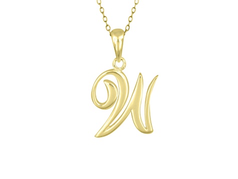Script initial W Polished 18k Yellow Gold Over Sterling Silver Pendant With 18 inch Chain