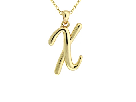 Script initial X Polished 18k Yellow Gold Over Sterling Silver Pendant With 18 inch Chain