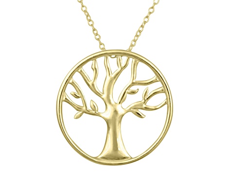 Tree Of Life Polished 18k Yellow Gold Over Sterling Silver 18 inch Necklace
