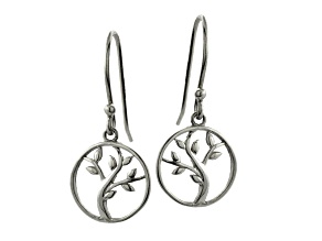 Tree Of Life Polished Sterling Silver Dangle Earrings