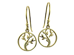Tree Of Life Polished 18k Yellow Gold Over Sterling Silver Dangle Earrings