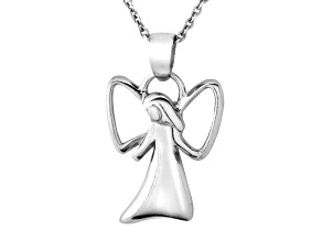Hollow Wing Angel Polished Sterling Silver Pendant With 18 inch Chain